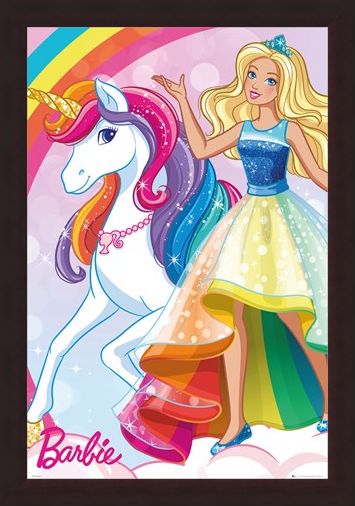 Framed Framed Glittering Rainbow Unicorn - Barbie
