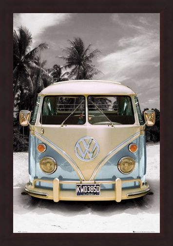 Framed Framed Californian Camper Van - VW on the Beach