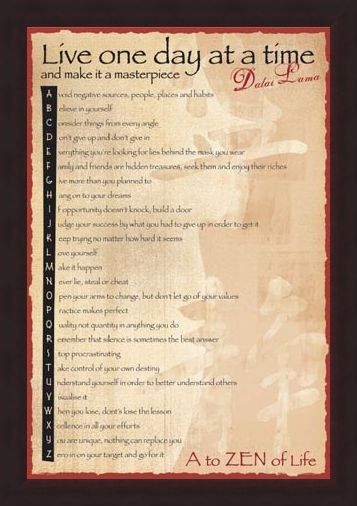 Framed Framed Live One Day At A Time - The A-Z of Life by The Dalai Lama