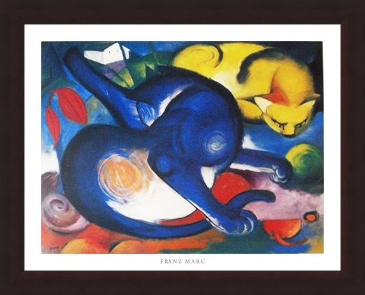 Framed Framed Two Cats, Blue and Yellow 1912 - Franz Marc