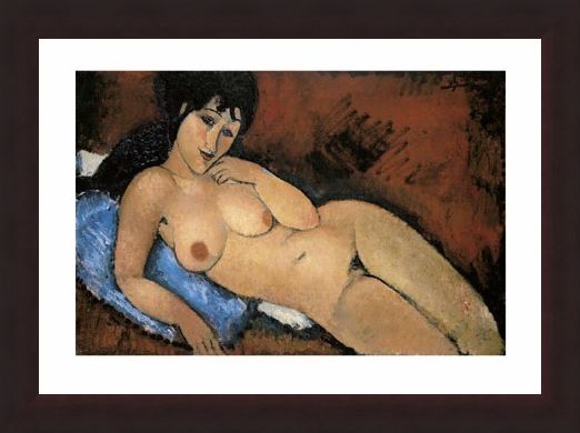 Framed Framed Nude on a Blue Cushion - Amedeo Modigliani