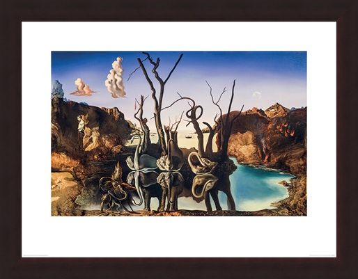 Framed Framed Swans Reflecting Elephants - Salvador Dali