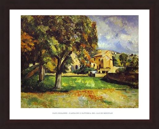 Framed Framed Chestnut Trees and Farm at the Jas de Bouffan - Paul Cezanne