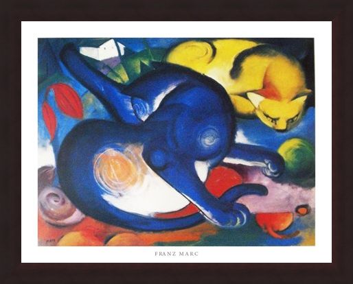 Framed Framed Two Cats, Blue and Yellow 1912 - Franz Marc