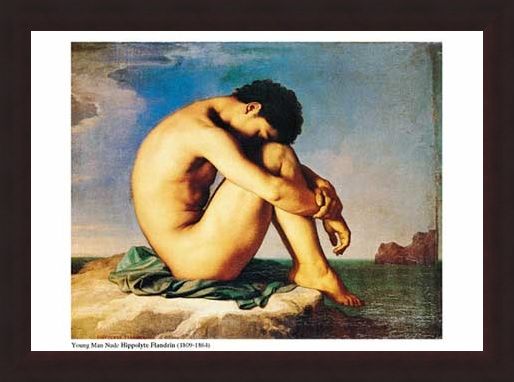 Framed Framed Young Man Nude, Sits by the Sea - Jean-Hippolyte Flandrin