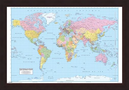 Framed Framed French World Map - Carte Politique du Monde