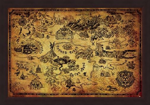Framed Framed Hyrule Map - The Legend Of Zelda