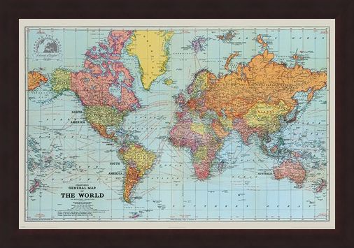Framed Framed General Map Of The World Colour - Stanfords