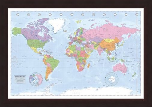 Framed Framed Political World Map - Miller Projection
