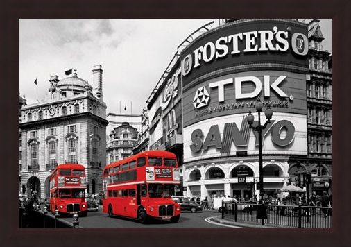 Framed Framed Piccadilly Circus - Red Buses