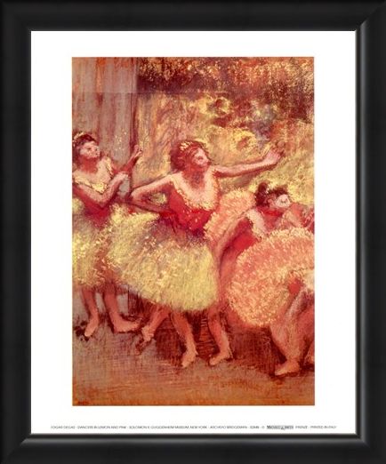 Framed Framed Dancers in Lemon and Pink - Edgar Degas
