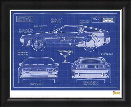Framed Framed Delorean Blueprint - Back To The Future