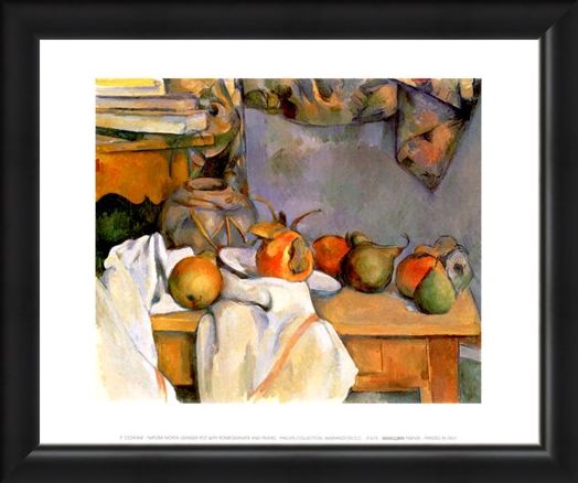 Framed Framed Ginger Pot with Pomegranate and Pears - Paul Cezanne