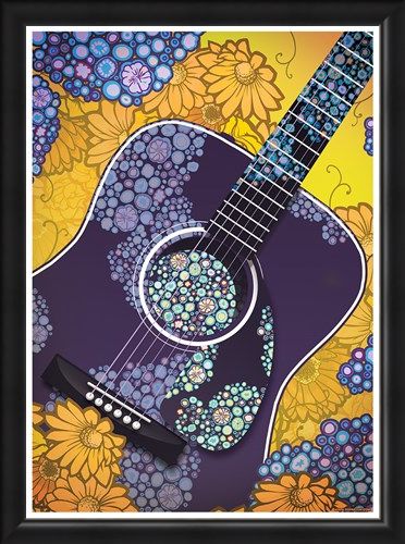 Framed Framed Psychedelic Sounds - Blue Floral Guitar