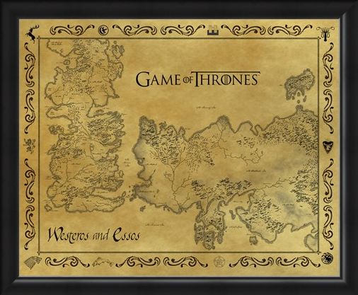 Framed Framed Antique Map Of Westeros & Essos - Game Of Thrones