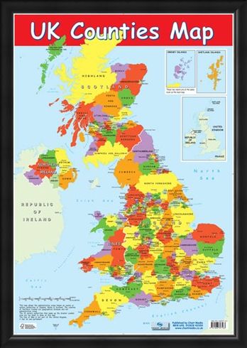 Framed Framed UK Counties Map - Educational Map
