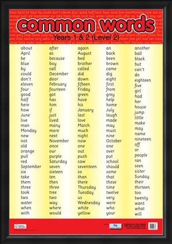 Framed Framed Common Words Level 2 - Educational Children's Chart