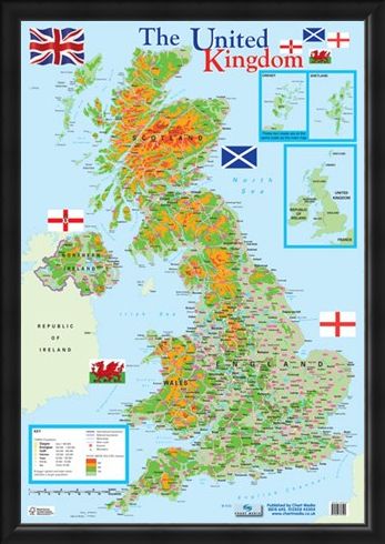 Framed Framed Map of The United Kingdom - Educational Map