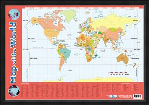 Framed Framed Map Of The World - Educational Map