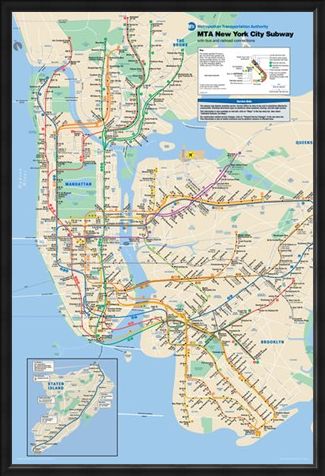 Framed Framed New York Subway - Subway Map of New York
