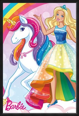Framed Framed Glittering Rainbow Unicorn - Barbie