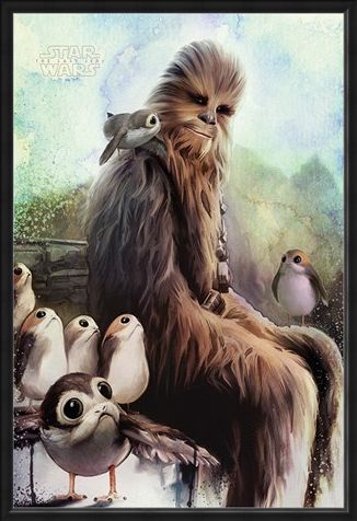 Framed Framed Chewbacca & Porgs - The Last Jedi