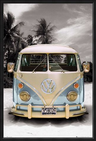 Framed Framed Californian Camper Van - VW on the Beach