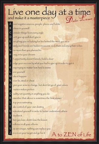 Framed Framed Live One Day At A Time - The A-Z of Life by The Dalai Lama