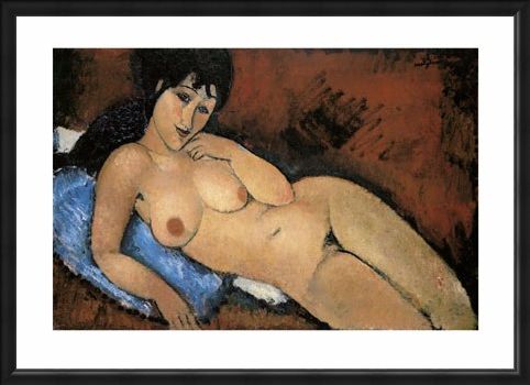 Framed Framed Nude on a Blue Cushion - Amedeo Modigliani