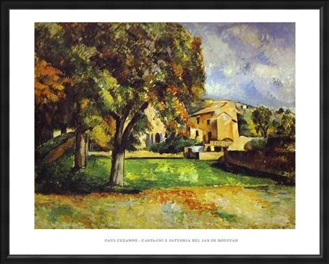 Framed Framed Chestnut Trees and Farm at the Jas de Bouffan - Paul Cezanne