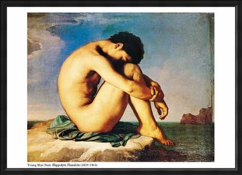 Framed Framed Young Man Nude, Sits by the Sea - Jean-Hippolyte Flandrin