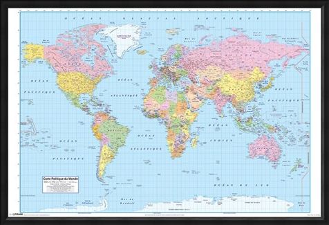 Framed Framed French World Map - Carte Politique du Monde