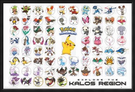 Framed Framed Pokemon Kalos Region - Gotta Catch Them All