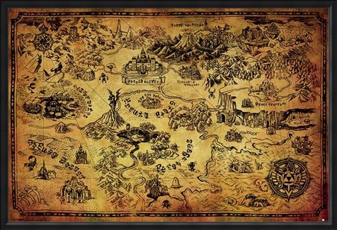 Framed Framed Hyrule Map - The Legend Of Zelda
