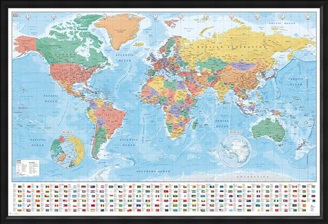 Framed Framed Flags And Facts - World Map