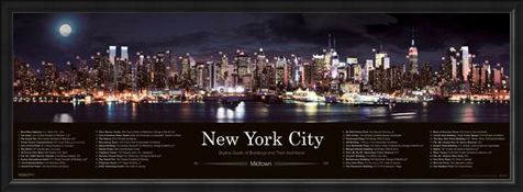 Framed Framed Skyline at Night - New York City