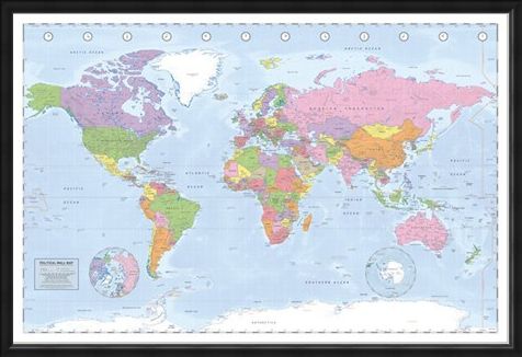 Framed Framed Political World Map - Miller Projection