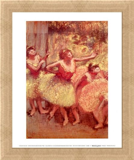 Framed Framed Dancers in Lemon and Pink - Edgar Degas