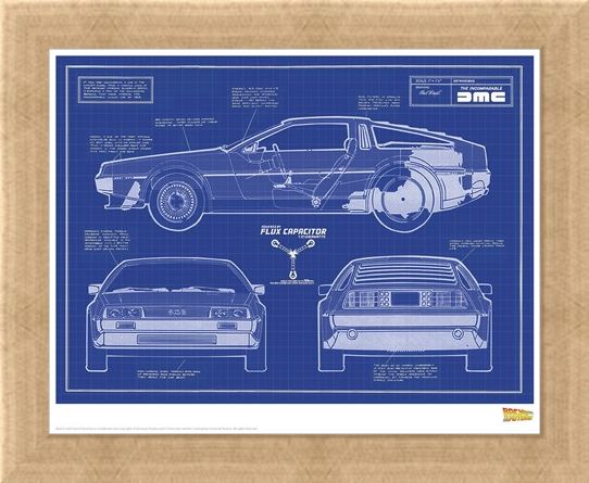 Framed Framed Delorean Blueprint - Back To The Future