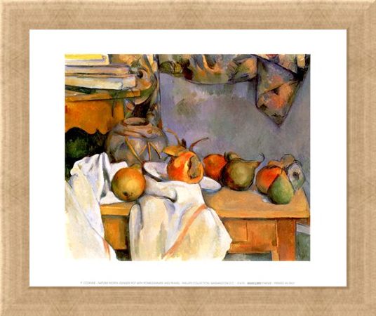 Framed Framed Ginger Pot with Pomegranate and Pears - Paul Cezanne