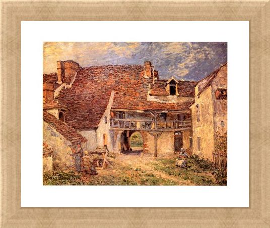 Framed Framed La Cour De Ferme - Alfred Sisley