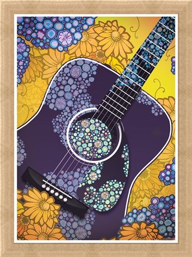 Framed Framed Psychedelic Sounds - Blue Floral Guitar