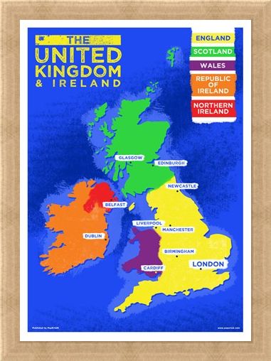 Framed Framed UK & Ireland Country Map - Colourful Countries