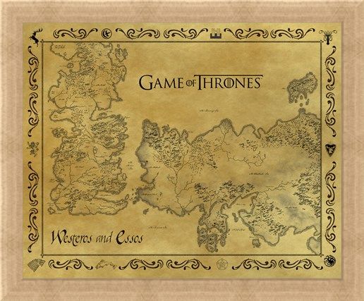 Framed Framed Antique Map Of Westeros & Essos - Game Of Thrones