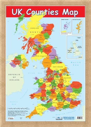 Framed Framed UK Counties Map - Educational Map