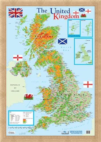 Framed Framed Map of The United Kingdom - Educational Map