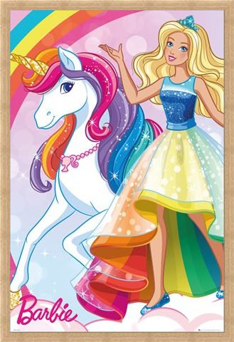 Framed Framed Glittering Rainbow Unicorn - Barbie