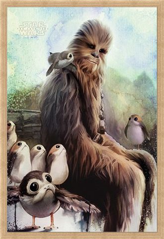 Framed Framed Chewbacca & Porgs - The Last Jedi