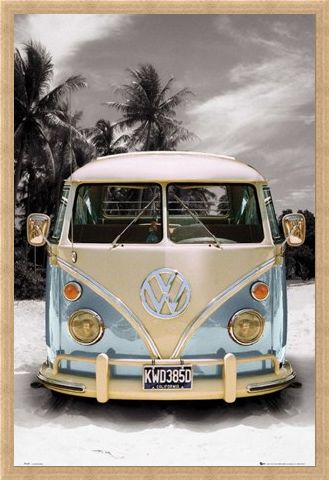 Framed Framed Californian Camper Van - VW on the Beach