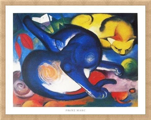 Framed Framed Two Cats, Blue and Yellow 1912 - Franz Marc